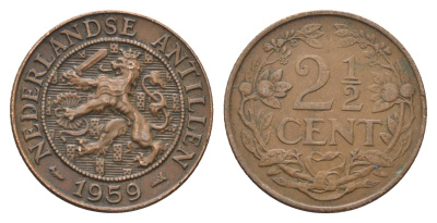 Нидерландские Антильские острова (Нидерландские Антилы) 2 1/2 цена 1959 KM 5 бронза 4663-742