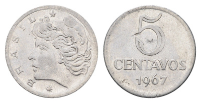 Бразилия 5 сентаво 1967 KM 577.1 нержавеющая сталь 4664-517