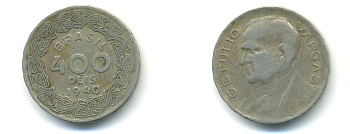 БРАЗИЛИЯ 400 РЕЙС 1940 ЖЕТУЛИУ ВАРГАС KM 547 медно-никель 89-1344