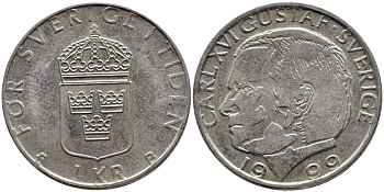 Швеция 1 крона 1999 Карл XVI Густав (1973- ) KM 852a медно-никель 4385-412