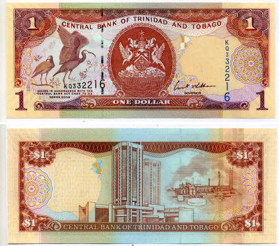 Тринидад и Тобаго 1 доллар 2006 подпись 8, номер синий, TDLR Pick 46 бумага UNC (пресс) 2197-16-2-1