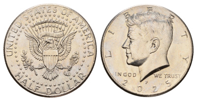 США 1/2 доллара (50 центов) 2025 P, Джон Кеннеди KM A202b медь плакированная медно-никелем UNC 4545-1246