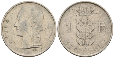 Бельгия 1 франк 1965 Belgique, Бодуэн I (1951-1993) KM 142.1 медно-никель 259-1041