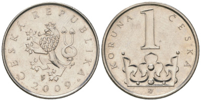 Чехия 1 крона 2009 b’ KM 7 сталь плакированная никелем aUNC 4516-364