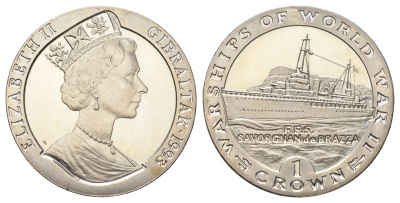 Гибралтар 1 крона 1993 Боевые корабли Второй мировой войны - FFS Savorgnan de Brazza KM 144 медно-никель BU 1078-1-31