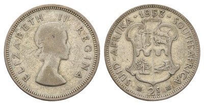 ЮАР 2 шиллинга (флорин) 1953 Елизавета II (1952-2022) KM 50 серебро 4127-2032
