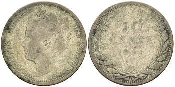 НИДЕРЛАНДЫ 10 ЦЕНТОВ ND ВИЛЬГЕЛЬМИНА серебро 188-1119