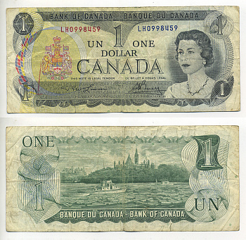 Канада 1 доллар 1973 Елизавета II (1952- ), здание парламента на реке Оттава, Lawson-Bouey, серии 2 буквы Pick 85 a (1)  бумага 7548-39-3