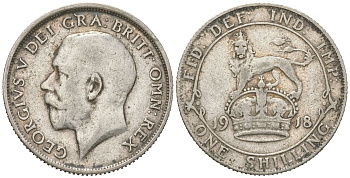 Великобритания 1 шиллинг 1918 Георг V (1910-1936) KM 816, Spink 4013 серебро 4619-817
