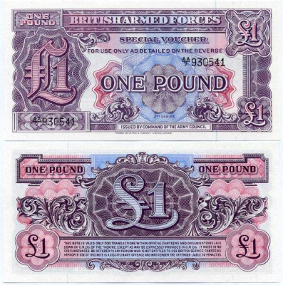АНГЛИЯ 1 ФУНТ 1948 ДЛЯ ВООРУЖЕННЫХ СИЛ, 2 СЕРИЯ, TDLR Pick M 22a бумага UNC (ПРЕСС) 7375-28-3-1