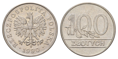 Польша 100 злотых 1990 Y 214 медно-никель UNC 3459-721