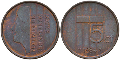 Нидерланды 5 центов 1984 Беатрикс KM 202 бронза    4598-1256