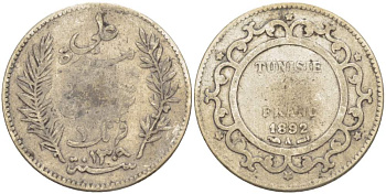 Тунис 1 франк 1892 AH 1309, Али III ибн аль-Хусейн KM 224 серебро 4523-726