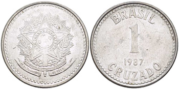 Бразилия 1 крузадо 1987 KM 605 нержавеющая сталь 217-1242