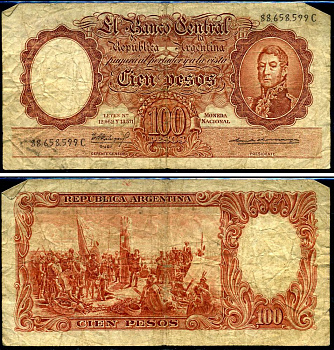 Аргентина 100 песо ND (1957-1976) Хосе де Сан-Мартин Pick 272 (6) бумага 7198-13-3-2