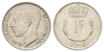 Люксембург 1 франк 1966 Великий герцог Жан (1964-2000) KM 55 медно-никель 4702-658