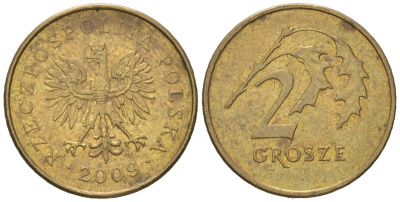 Польша 2 гроша 2009 MW Y 277 марганец латунь aUNC 4618-256