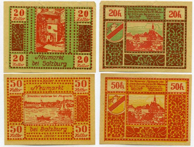 Зальцбург, Австрия набор из 2 банкнот 20 и 50 геллеров 1920 30 сентября 1920, нотгельд    бумага  UNC (пресс) 7555-28-2-1