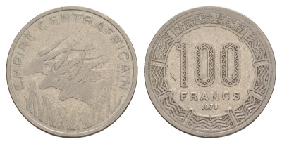 ЦАР 100 франков 1978 год-тип KM 8 медно-никель 1518-1723