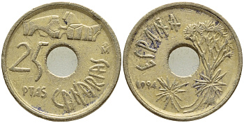 ИСПАНИЯ 25 ПЕСЕТ 1994 КАНАРСКИЕ ОСТРОВА (CANARIAS), ХУАН КАРЛОС I (1975-) KM 933 никель бронза 4397-611