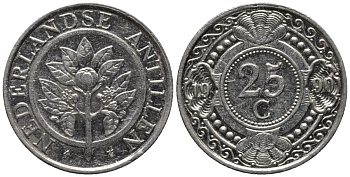 Нидерландские Антилы 25 центов 1990 Беатрикс (1980-2013) KM 35 никелированная сталь 4576-1231