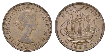 Великобритания 1/2 пенни 1962 Елизавета II (1952-2022) KM 896, Spink 4158 бронза    4660-643