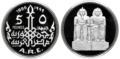 Египет 5 фунтов 1999 две статуи Рамзеса II KM 899 серебро PROOF 1098-4-21