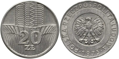 Польша 20 злотых 1973 монетный двор Кремница KM 67, Parchimowicz 245a медно-никель 180-413