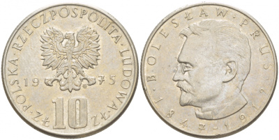 Польша 10 злотых 1975 MW, Болеслав Прус KM 73, Parchimowicz 242a медно-никель 4539-931