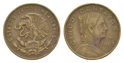 Мексика 5 сентаво 1963 Жозефа Ортис де Домингес KM 426 латунь 4655-1041