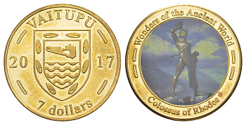 Ваитупу 7 долларов 2017 7 чудес света - Колосс Родосский латунь BU 4645-435