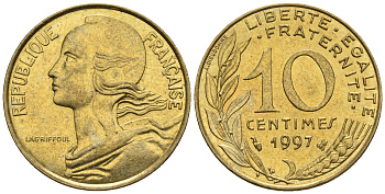 Франция 10 сантимов 1997 тип Marianne KM 929 медь алюминий никель 4609-313