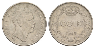 Румыния 100 леев 1943 KM 64 сталь плакированная никелем aUNC 4635-236