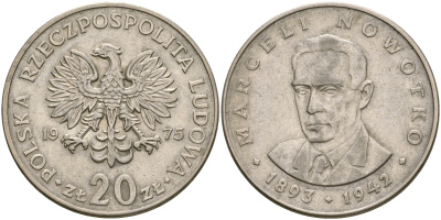 Польша 20 злотых 1975 Марцелий Новотко, монетный двор Кремница KM 69, Parchimowicz 246b медно-никель 4364-1733