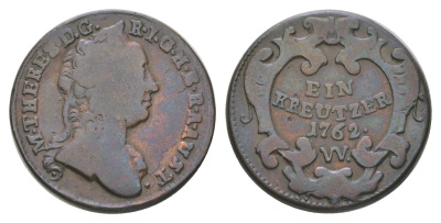 Австрия 1 крейцер 1762 W, Мария Терезия (1740-1780) KM 1993 медь 4622-251