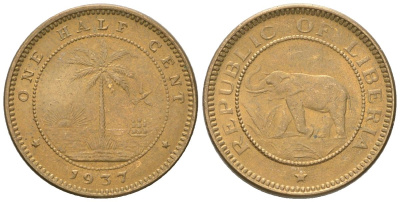 Либерия 1/2 цента 1937 KM 10 латунь aUNC 4588-936