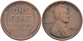 США 1 цент 1930 Линкольн KM 132 Линкольн бронза    4169-138