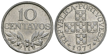 Португалия 10 сентаво 1977 KM 594 алюминий 4164-1057