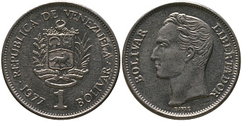 Венесуэла 1 боливар 1977 Симон Боливар KM 52, Schon 62 никель 4525-1112