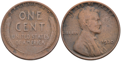 США 1 цент 1930 Линкольн KM 132 Линкольн бронза    4169-138