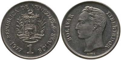 Венесуэла 1 боливар 1977 Симон Боливар KM 52, Schon 62 никель 4525-1112