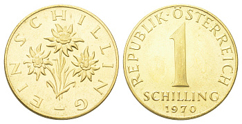 Австрия 1 шиллинг 1970 KM 2886 алюминиевая бронза PROOF 190-755