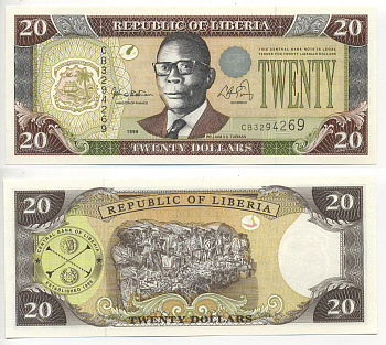 ЛИБЕРИЯ 20 ДОЛЛАРОВ 1999 Pick 23 бумага UNC (ПРЕСС) 6299-18-4