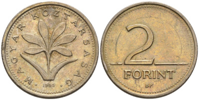 Венгрия 2 форинта 1995 цветок KM 693 медно-никель 4567-853
