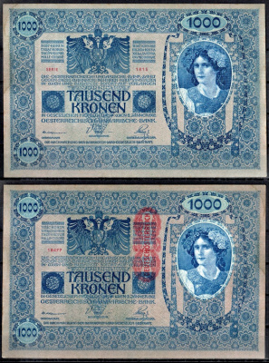 Австрия 1000 крон 1902 (1919) Pick 59 бумага UNC (пресс) 8613-8-1-2