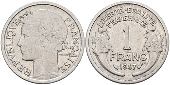 Франция 1 франк 1947  KM 885a.1 алюминий 4595-454