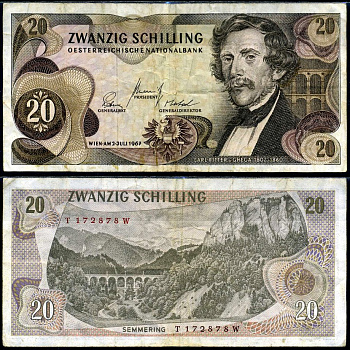 Австрия 20 шиллингов 1967 Pick 142 a (1) бумага 7553-16-2-2