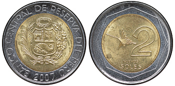 Перу 2 новых соля 2007 LIMA KM 313 биметалл UNC 4605-133