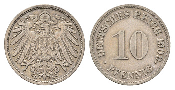 Германия 10 пфеннигов 1909 G KM 12, J. 13 медно-никель 4649-925