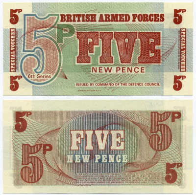 АНГЛИЯ 5 ПЕНСОВ 1972 ДЛЯ ВООРУЖЕННЫХ СИЛ, ШЕСТАЯ СЕРИЯ Pick M44 бумага UNC (ПРЕСС) 7486-30-1-2